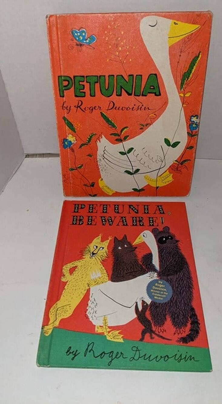 2 Vintage Children's Books 1950 Petunia 1958 Petunia Beware! Roger Duvoisin
